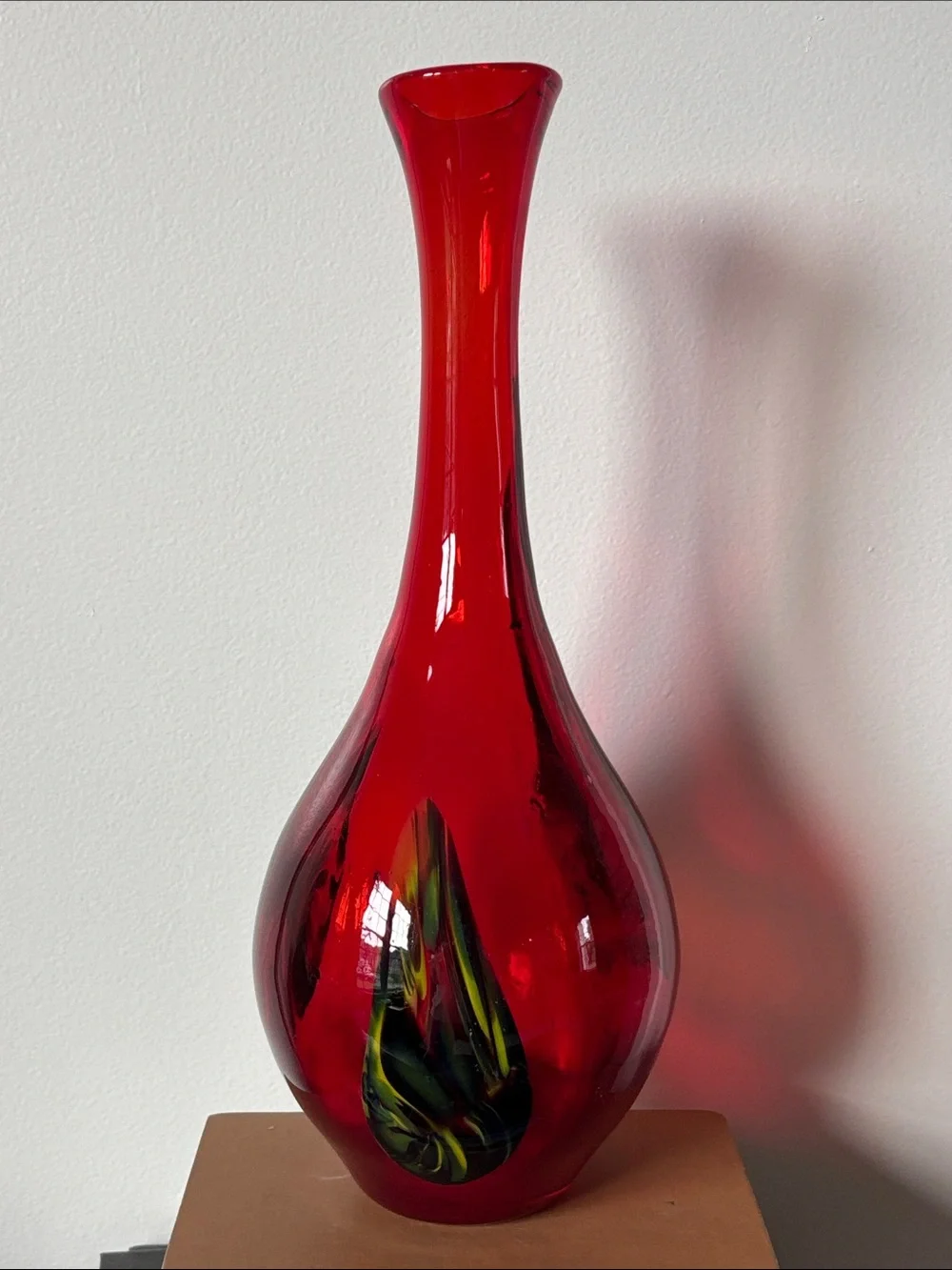 Vintage Pier 1 Imports Ruby Red Art Glass Vase Swirl Accent MCM Style Home Decor